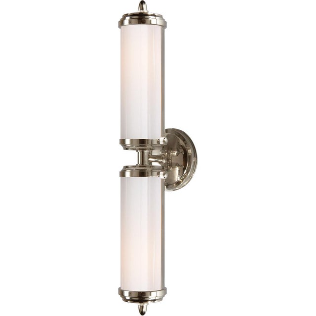 Traditional Thomas O'Brien for Visual Comfort Signature Merchant Double Bath Light in Polished Nickel with White Glass For Sale - Image 3 of 4