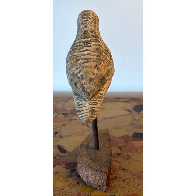 Vintage Hand Carved and Painted Wooden Shorebird, Folk Art, Signed Wek For Sale - Image 4 of 7