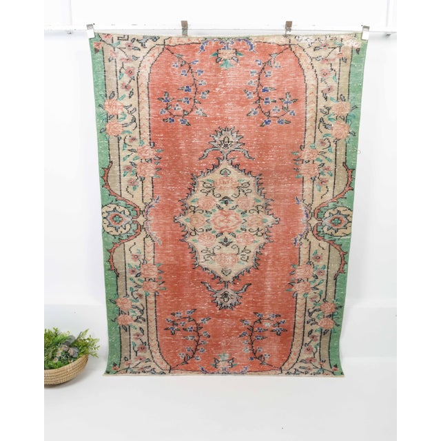1970s 1970s Vintage Turkish Oushak Handmade Wool Cotton Orange Area Rug For Sale - Image 5 of 11