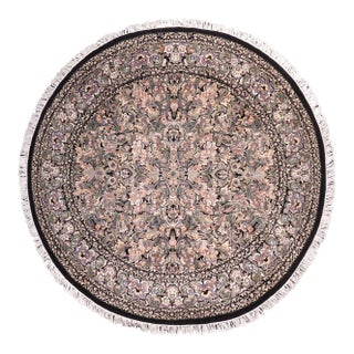 Shabby Chic Pak-Persian Black/Gray Wool Round Rug- 8'10'' X 9'0'' For Sale
