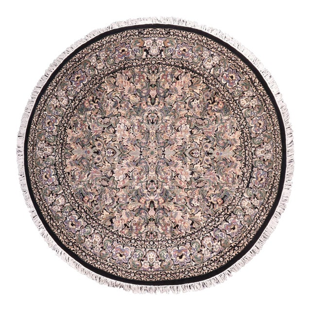 Shabby Chic Pak-Persian Black/Gray Wool Round Rug- 8'10'' X 9'0'' For Sale