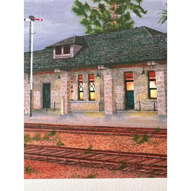 Paint 1998 Santa Rosa Train Station Watercolor on Board Paper Painting Signed Cityscape For Sale - Image 7 of 11