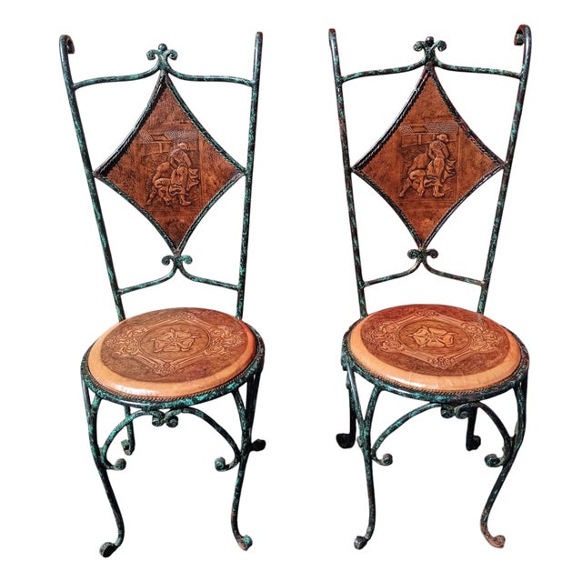 Exceptional Pair of Elegant Iron and Leather Brutalist 1970s French Chairs With Enduring Strength. For Sale - Image 11 of 12