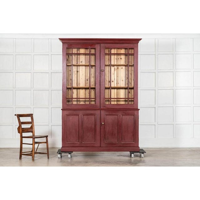 Large Antique English Pine Glazed Bookcase, 1890 For Sale - Image 4 of 17