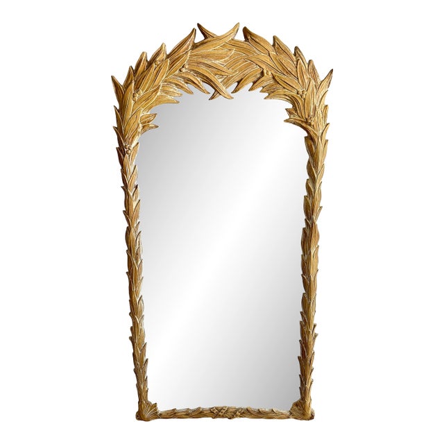 Vintage Serge Roche Style Carved Palm Leaves Large Mirror Frame Only For Sale