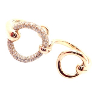 Hermes 18k Rose Gold Diamond Filet d'Or Large Model Double Band Ring, size 4.75 For Sale