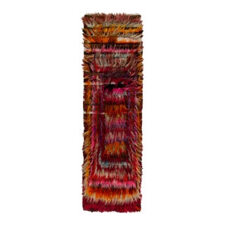 Hand-Knotted Vintage Turkish Tulu Rug in Red, Pink Shag Pile For Sale