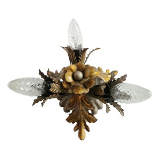 Vintage Florentine Silver-Plated and Gold-Plated 3-Light Ceiling or Wall Lamp from Banci Firenze, Italy, 1960s For Sale