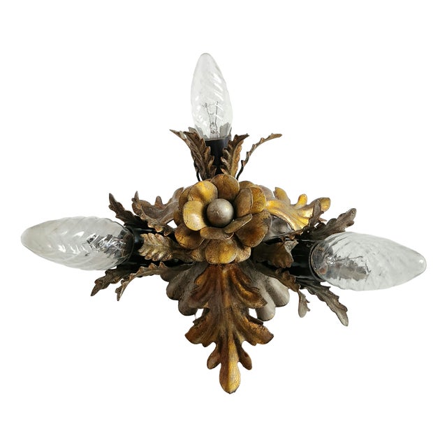 Vintage Florentine Silver-Plated and Gold-Plated 3-Light Ceiling or Wall Lamp from Banci Firenze, Italy, 1960s For Sale