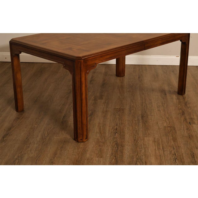 1970s Drexel Heritage Sketchbook Collection Burl Wood Parsons Extendable Dining Table For Sale - Image 5 of 18