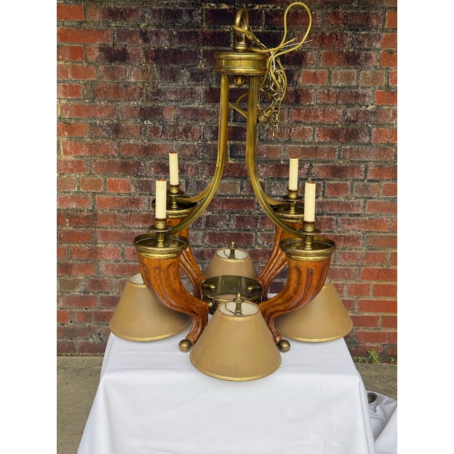 Karl Springer 1970s Faux Horn & Brass Chandelier by Hart Associates Curated by Turtle and Crane - Karl Springer Style For Sale - Image 4 of 11