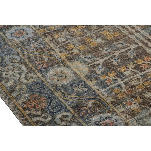 Rug & Kilim’s Modern Block Print Rug in Brown and Blue with Geometric Florals - 7x9 For Sale In New York - Image 6 of 7