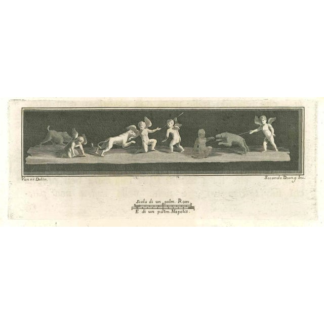 Ancient roman frescoes, from the series "antiquities of herculaneum", is an original etching on paper realized from a...