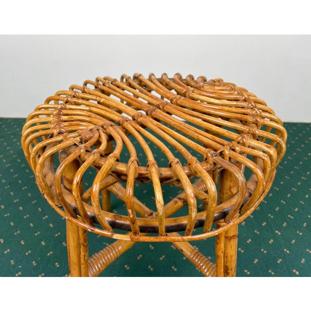 Mid-Century Modern Bamboo Rattan Stool, Italy, 1960s For Sale - Image 6 of 9