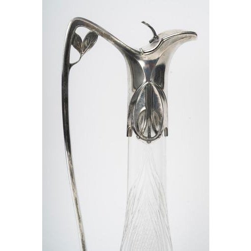 Art Nouveau Crystal and Silver-Plated Claret Jug from Orivit, 1900s For Sale - Image 3 of 10