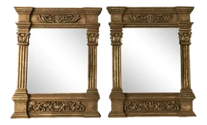 1980s Vintage Neoclassical Greek Theater Column Gold Mirrors - a Pair