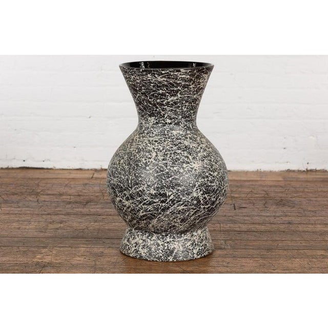 Prem Collection Artisan Made Black & White Vase with Dripping Décor For Sale - Image 11 of 12