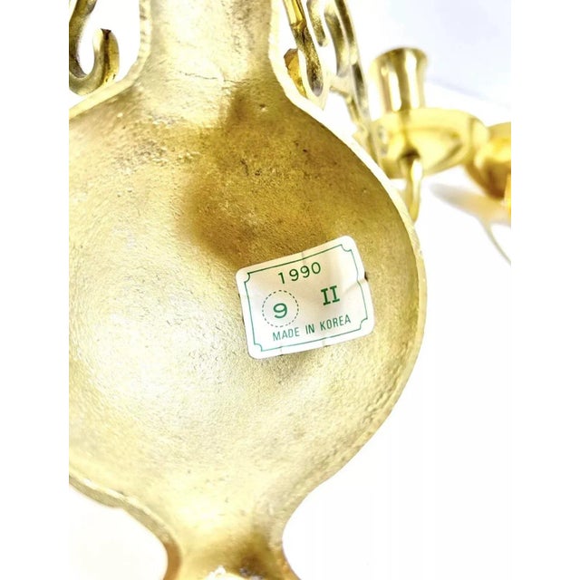 Brass Vintage Brass Double-Arm Wall Candle Sconces – Pair For Sale - Image 8 of 9