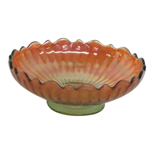 Carnival Glass Marigold and Green Ribbed Sawtooth Rim Candy Dish Bowl