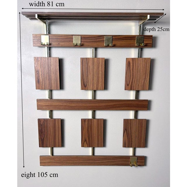 Italian Mid-Century Wall-Mounted Coat Rack in Teak and Brass For Sale - Image 12 of 12