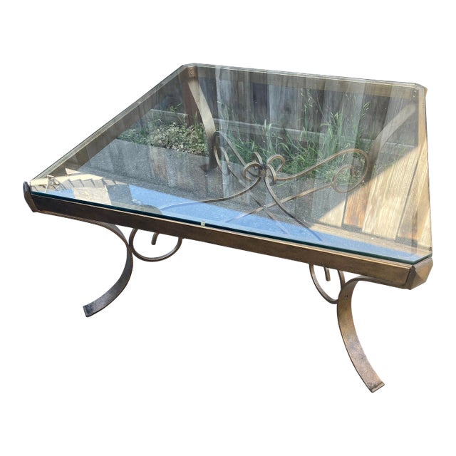 Vintage Glass and Metal Coffee Table For Sale