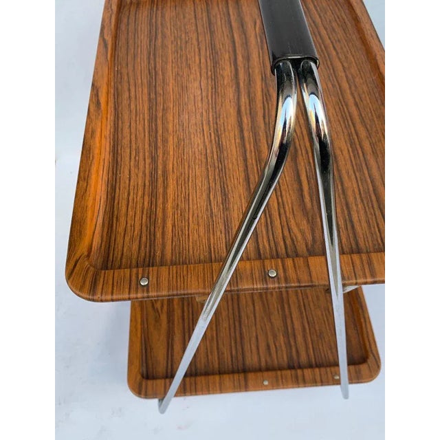 Faux Wood & Chrome Folding Bar Cart from Robex, 1970s For Sale - Image 4 of 8