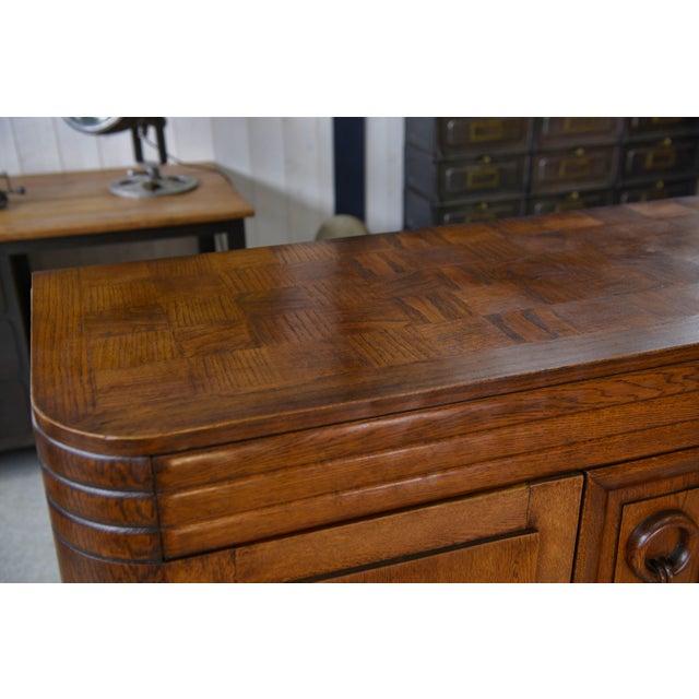 Brutalist Art Deco Sideboard in Oak by Charles Dudouyt, 1950s For Sale - Image 11 of 15