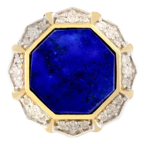 Lapis Lazuli Cocktail Ring With Diamonds Size 7 in 14k Yellow Gold
