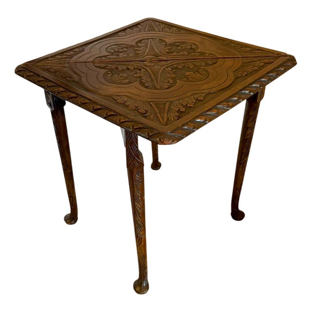 Antique George III Carved Mahogany Folding Corner Table, 1800 For Sale