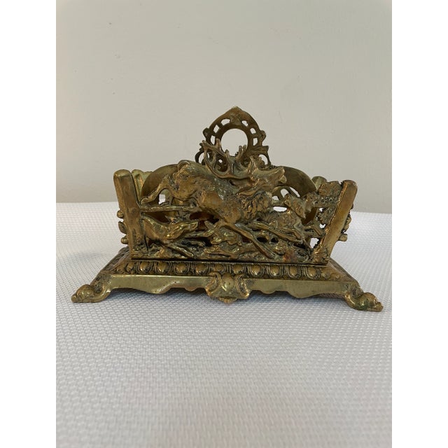 19th Century Antique Bradley Hubbard Brass Hunting Scene Letter Holder For Sale - Image 13 of 13