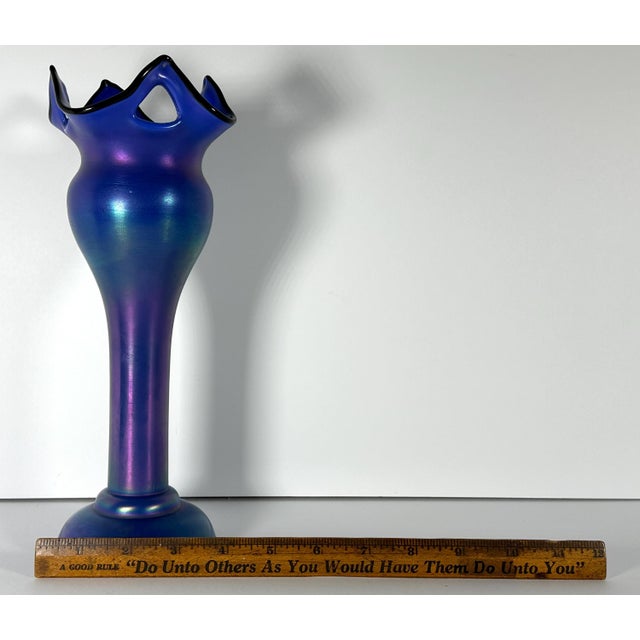 Loetz Iridescent Blue Glass Vase: Austrian Pierced Art Nouveau Vase, c. 1905 For Sale - Image 10 of 10