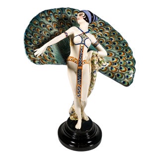 Art Deco Dancer in Peacock Costume by Paul Philippe for Goldscheider, Vienna, 1925 For Sale