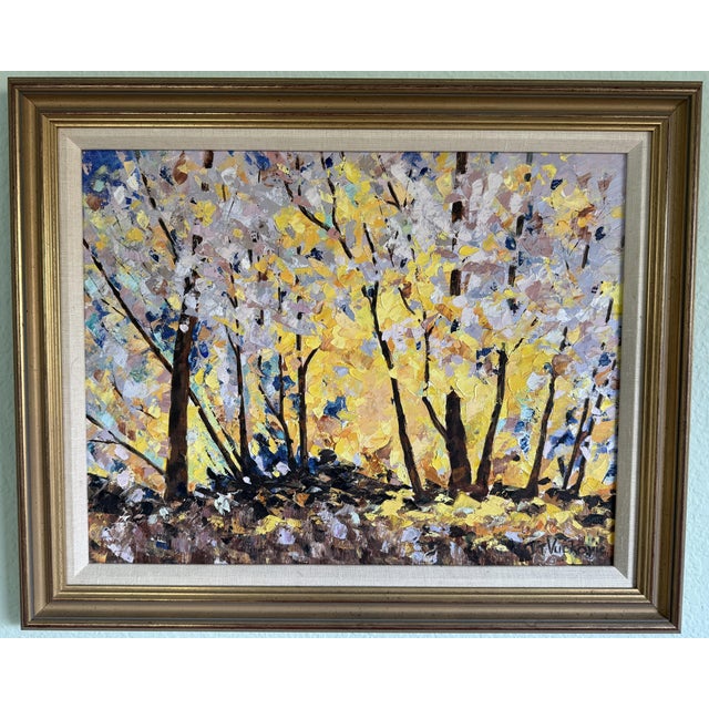 Original oil painting on canvas depicting beautiful autumn trees. Signed in lower right corner. Appears to be T. Vuckovic....