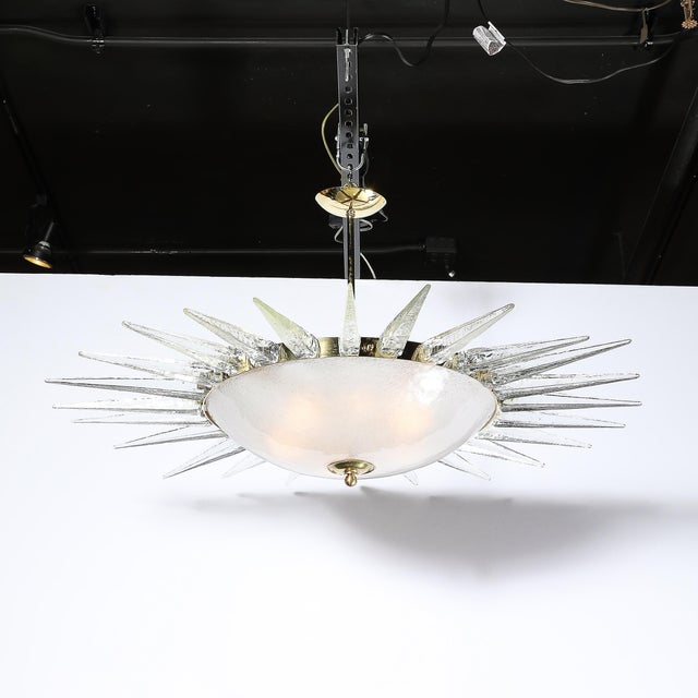 Modern Modernist Brass Fitted Hand-Blown Murano Glass Starburst Spike Form Chandelier For Sale - Image 3 of 18