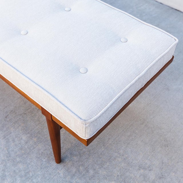 Restored 1960s Mid Century Modern Ashwood & Velvet Upholstered Bench For Sale - Image 11 of 15