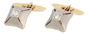 Pair of Mid-Century Platinum-Topped 18k Gold & Diamond Cufflinks