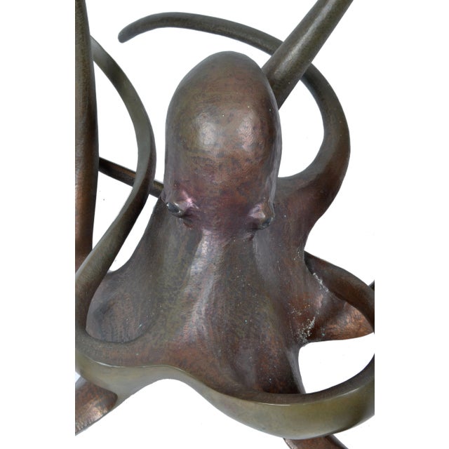 Bronze 1970s Art Deco Style Solid Bronze Octopus Glass Coffee Table For Sale - Image 8 of 11