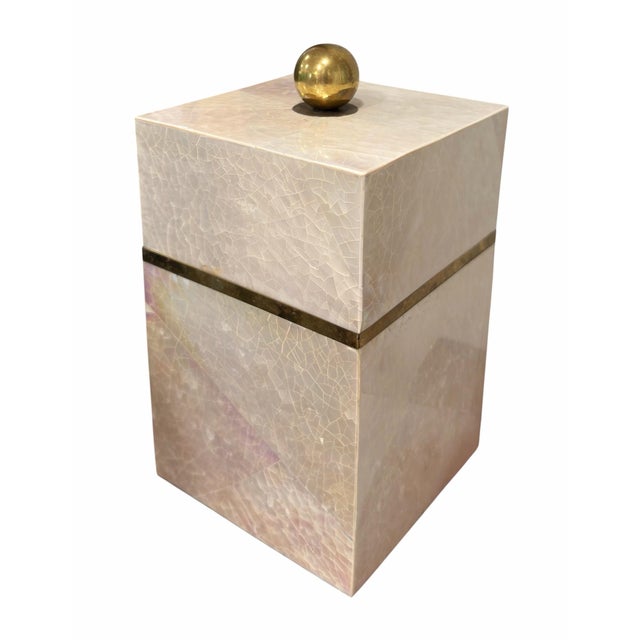 Ivory Pair of Maitland Smith Brass and Tesselated Shell Boxes For Sale - Image 8 of 10