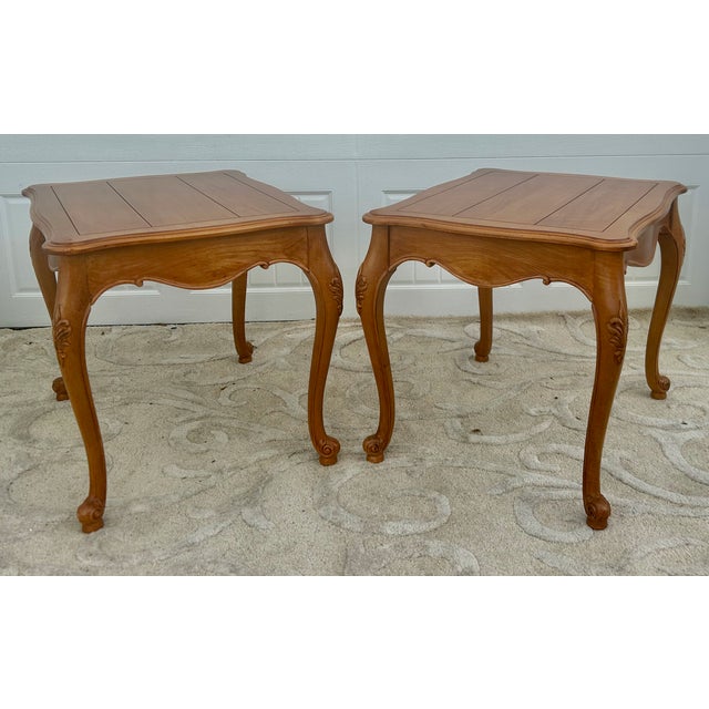 Vintage (1980's) Pair of End/Side Tables have a Country French Style. Made by Ethan Allen. The Wood is Birch Wood. Honey...