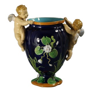 Minton Majolica Cherubs Vase For Sale