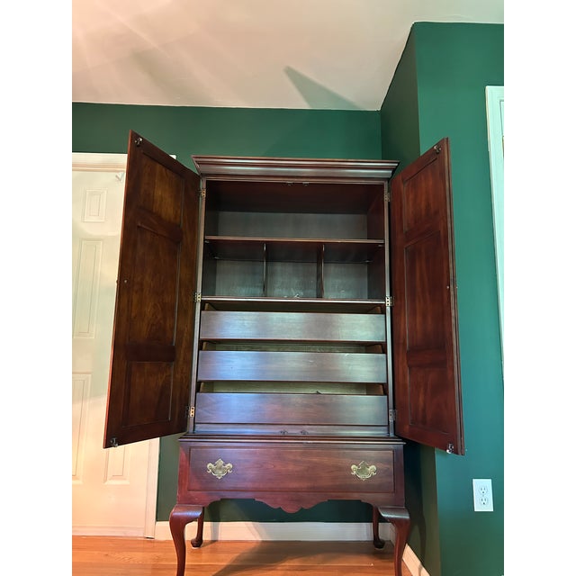 1980s Statton TruType Americana Mid-Century Solid Cherry Queen Anne Style Highboy Armoire For Sale - Image 5 of 11