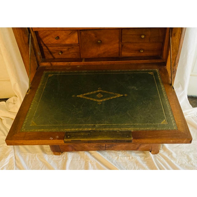 Antique French Louis Philippe Secretary in Walnut With Marble Top Leather Gilt Embossed Writing Surface For Sale - Image 11 of 11