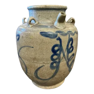 Late 19th Century White and Blue Ceramic Chinese Flask