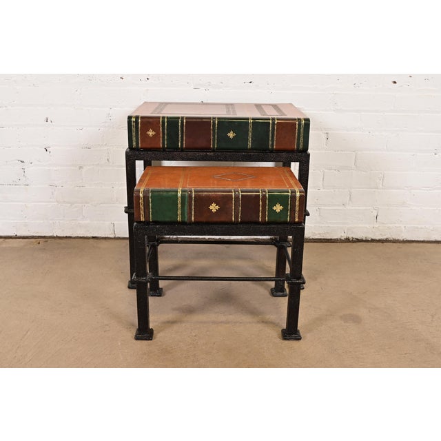 Maitland - Smith Maitland Smith Trompe l'Oeil Leather Book Nesting Tables, Set of Two For Sale - Image 4 of 12