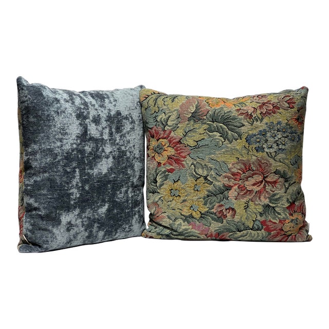 Botanical Verdure Tapestry 22” Pillows - A Pair For Sale