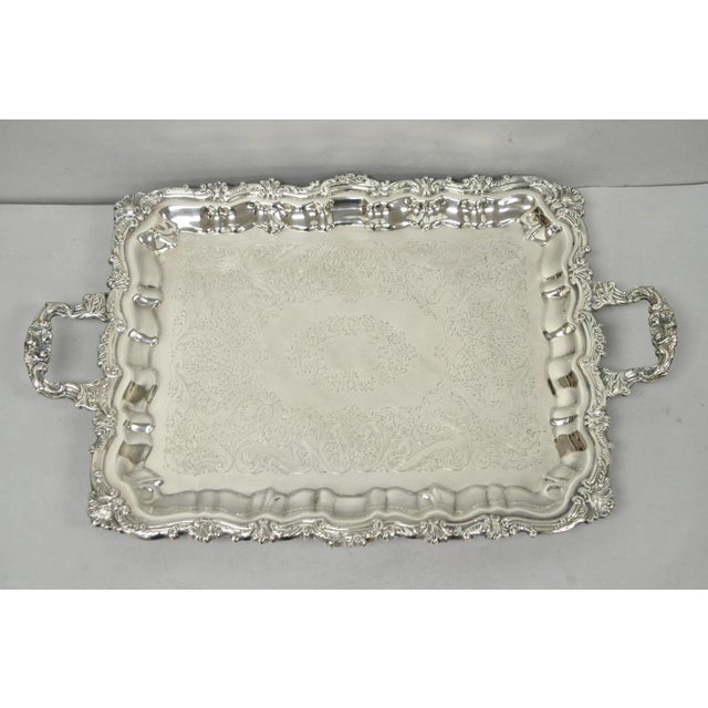 Vintage Victorian Silver Plated Footed Twin Handle Serving Platter Bar Tray For Sale - Image 15 of 15