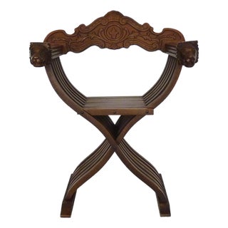 Vintage Savonarola Chair with Lion's Head in Wood, Italy, 1950s For Sale