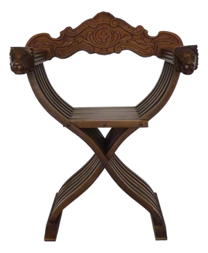 Vintage Savonarola Chair with Lion's Head in Wood, Italy, 1950s