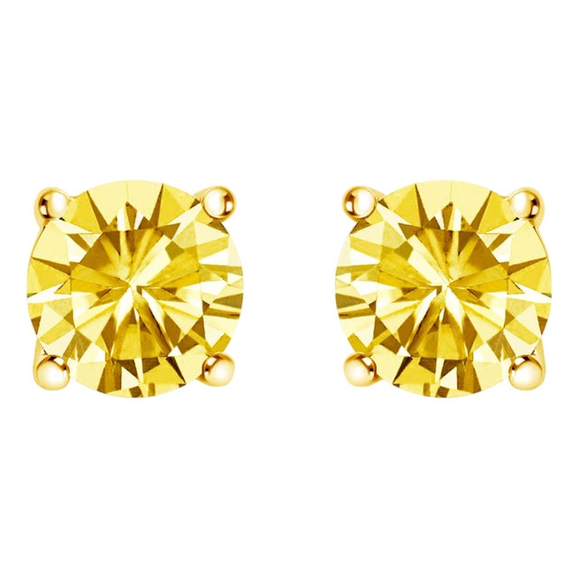 14K Yellow Gold 1 1/2 Cttw Lab Grown Yellow Diamond Solitaire Stud Earrings (Yellow Color, VS2-SI1 Clarity) For Sale
