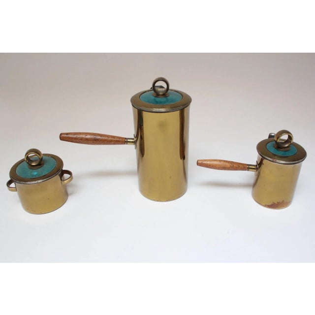 Georges Briard Vintage Georges Briard "El Dorado" Enamel and Brass Tea/Coffee Service For Sale - Image 4 of 12